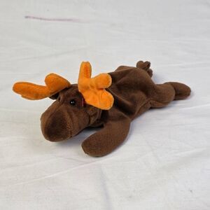 TY Beanie Baby Chocolate the Moose Plush 1993 Brown Orange Antlers